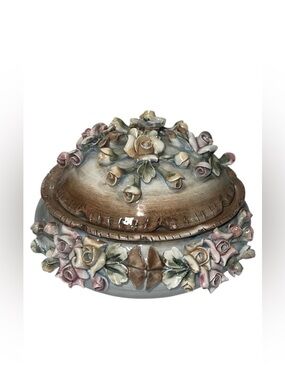 Capodimonte Visconti Mollica Italian Floral Trinket Box Original Foil Sticker 💐